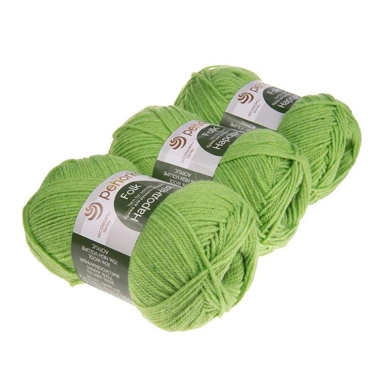 Пряжа Пехорка Народная (793), ярко-салатовый, 5 шт. по 100 г — картинка 2