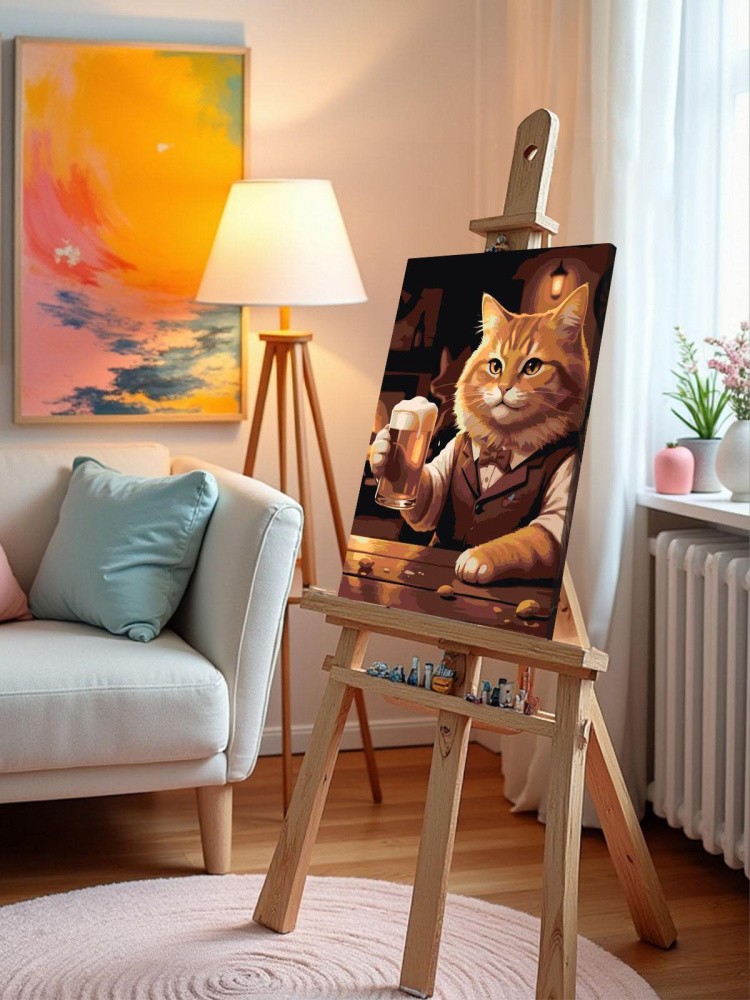 Картина по номерам Рыжий пушистый кот с пивом — картинка 10