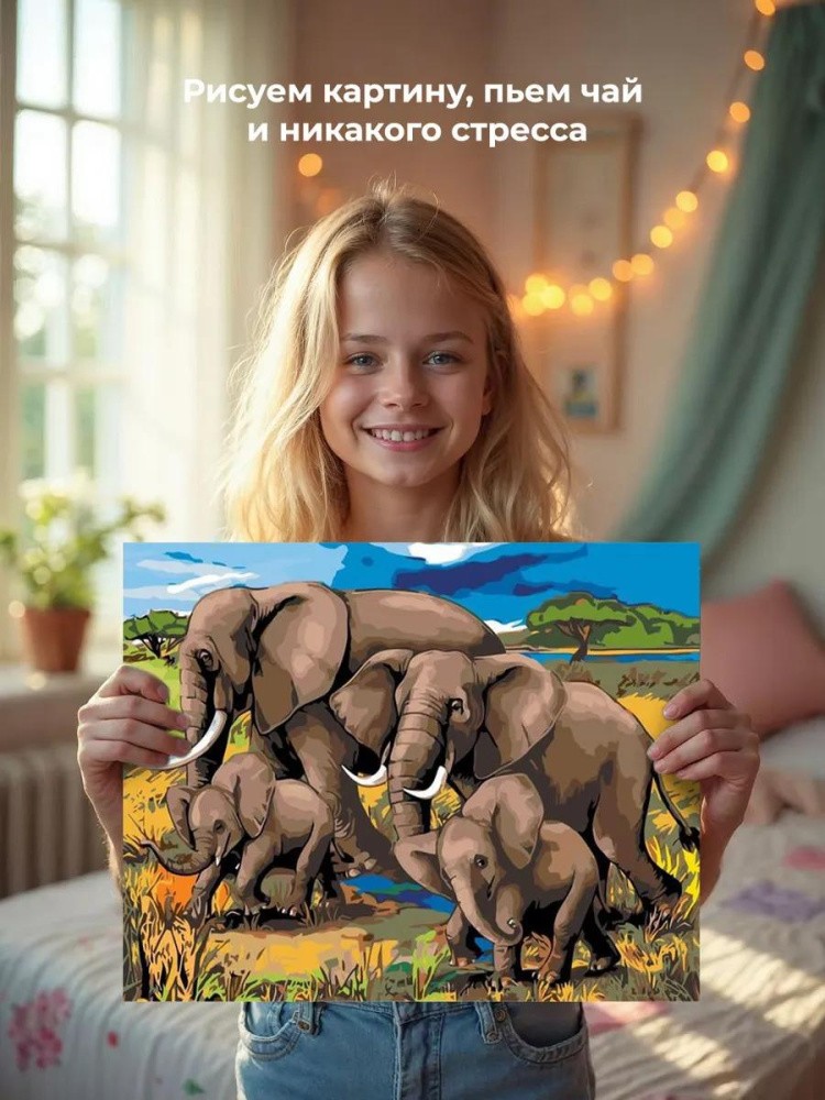 Картина по номерам «Слоны на прогулке» — картинка 6