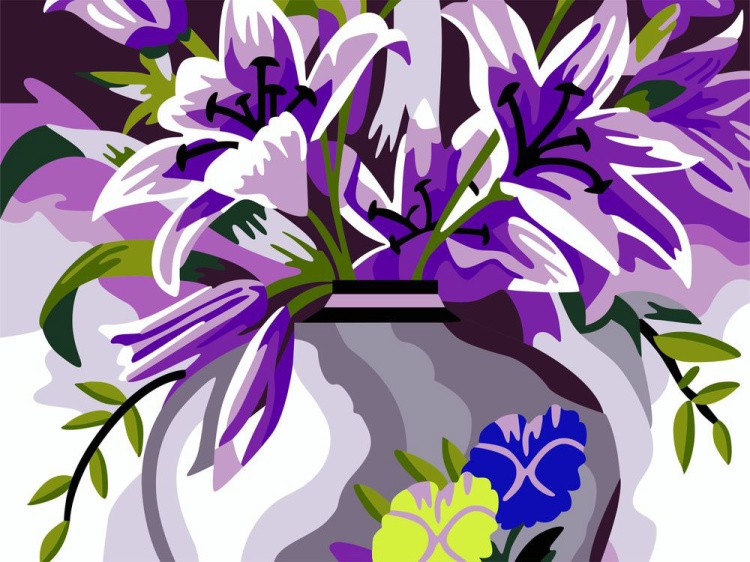 Картина цветным песком «Лилии в вазе»