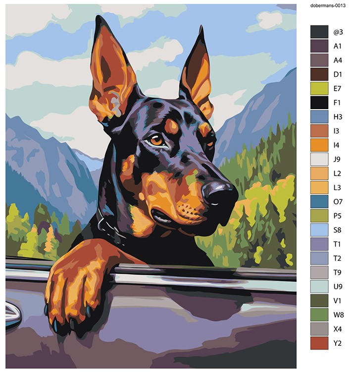 Картина по номерам «Собака доберман в горном лесу 2» — картинка 2