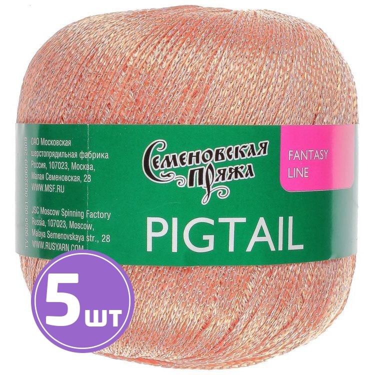 Пряжа Семеновская Pigtail (111), персик 5 шт. по 100 г