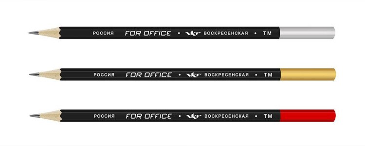 Набор графитных карандашей ВКФ «For Office» черные матовые с ластиком ОПП ТМ (HB), 3 шт. — картинка 2