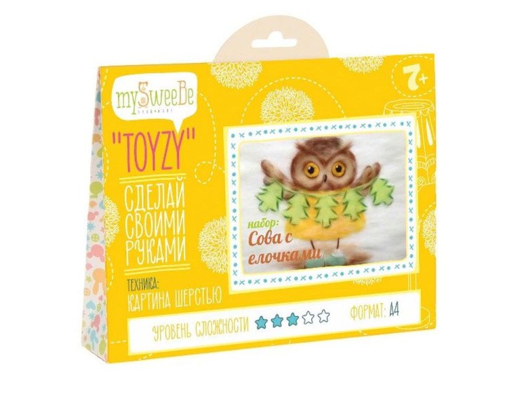 Картина шерстью «Сова с елочками» — картинка 2