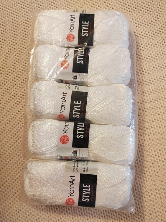 Пряжа YarnArt Style (650), ультра белый, 5 шт. по 50 г — картинка 3