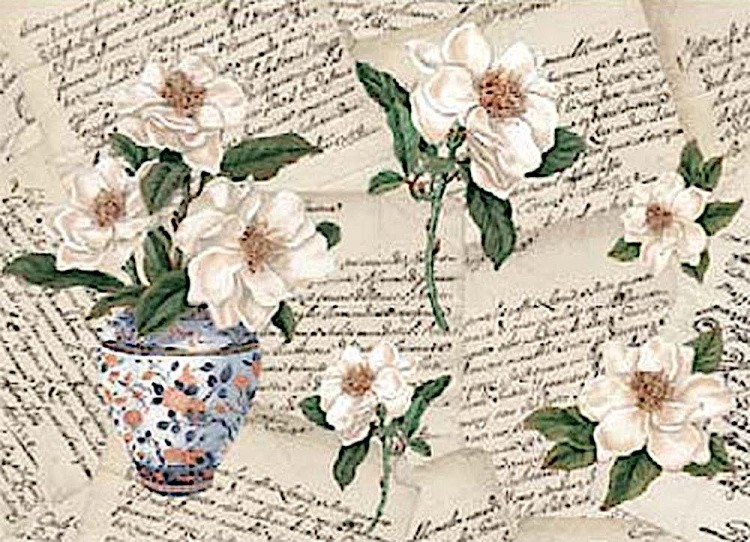 Бумага рисовая Carta di Riso «Магнолия и письма», 35x50 см