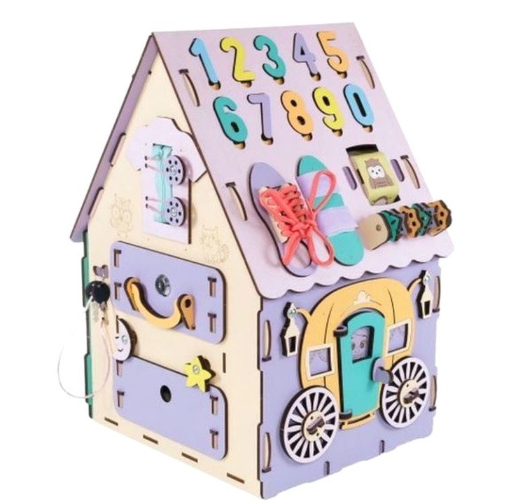 Бизиборд деревянный, развивающий «Домик», EWA — картинка 6