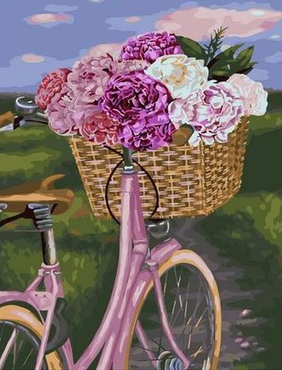 Картина по номерам «Велосипед с корзиной цветов»