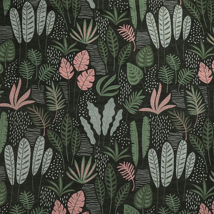 Ткань Лен, 140 г/м², 5 м x 150 см, цвет: зеленый, растительный принт, TBY — картинка 2