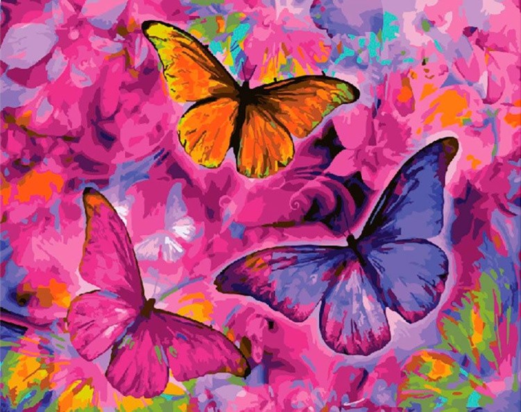 Картина по номерам «Бабочки в розовом»