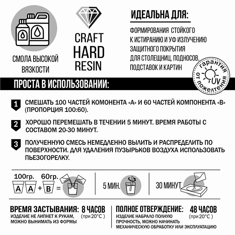 Эпоксидная смола для твердого защитного слоя 1360 г, CraftHardResin — картинка 2