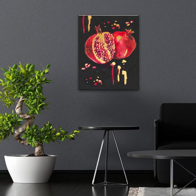 Картина по номерам с поталью «Черный холст Сочный гранат» — картинка 7