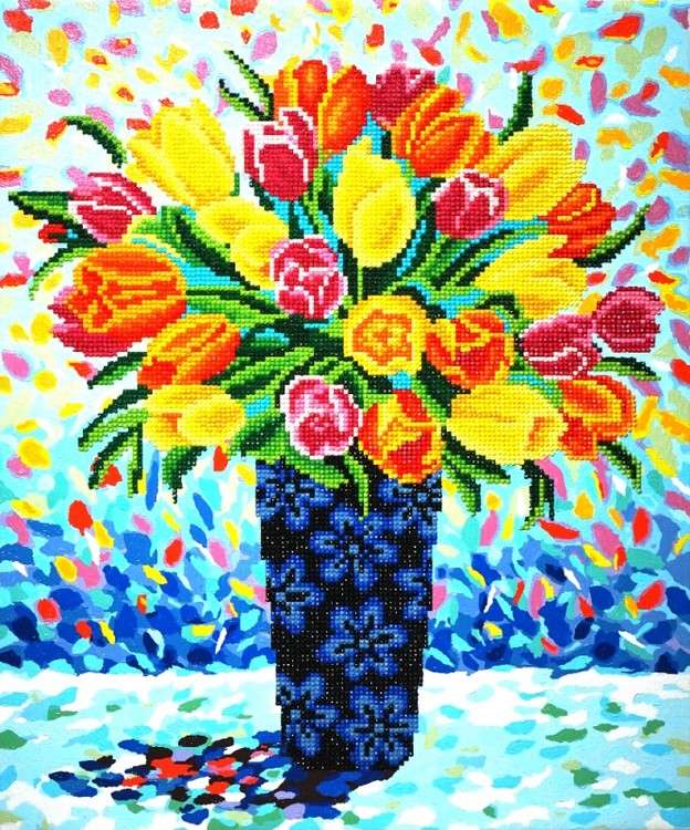 Алмазная картина-раскраска «Букет тюльпанов»