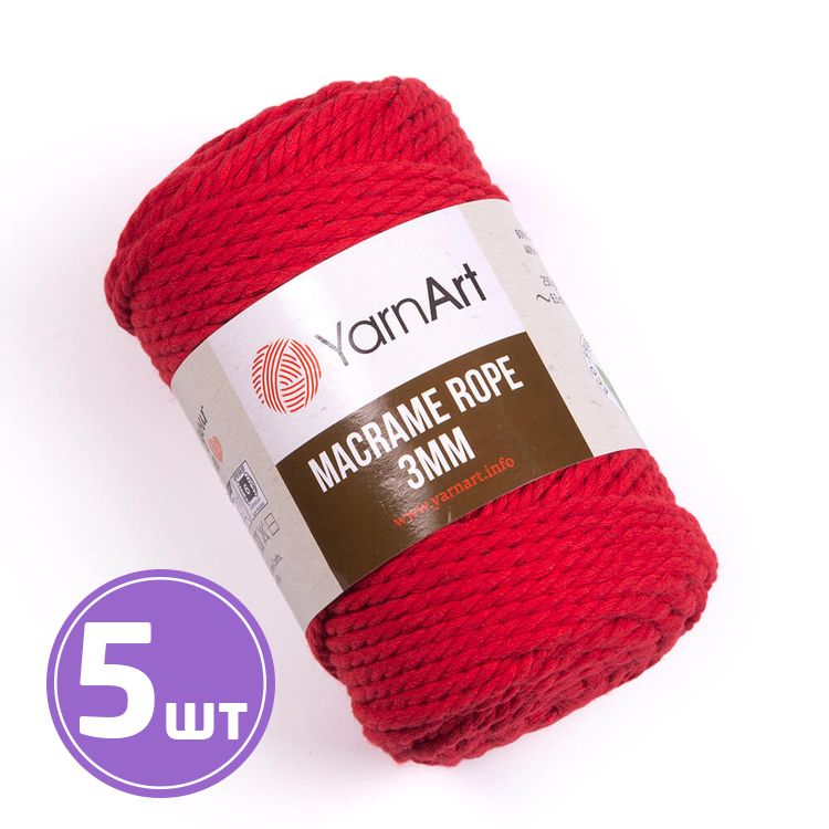 Пряжа YarnArt Macrame rope 3 мм (773), кармин, 5 шт. по 250 г