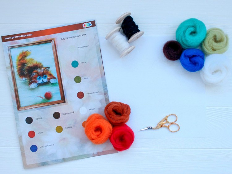 Картина шерстью «Рыжик за игрой» — картинка 3