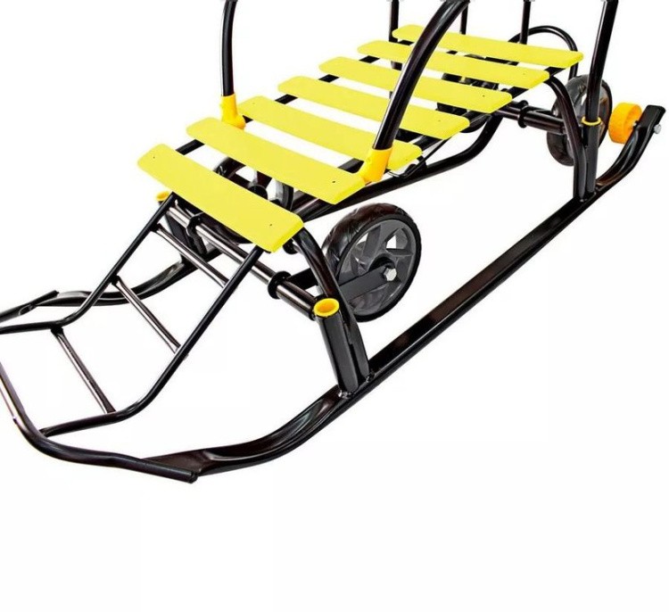 Санки детские Snow Black Auto желтые рейки с колесами — картинка 18