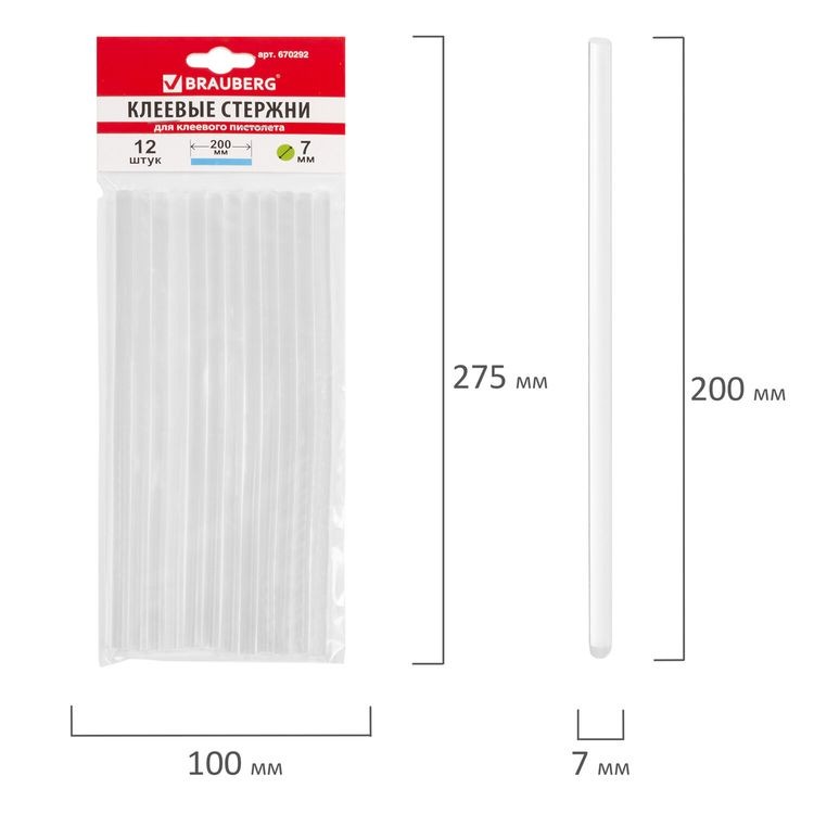 Клеевые стержни, диаметр 7 мм, длина 200 мм, прозрачные, 12 шт., Brauberg — картинка 4