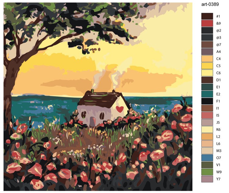 Картина по номерам «Пейзаж: домик у моря и цветы, романтика» — картинка 2