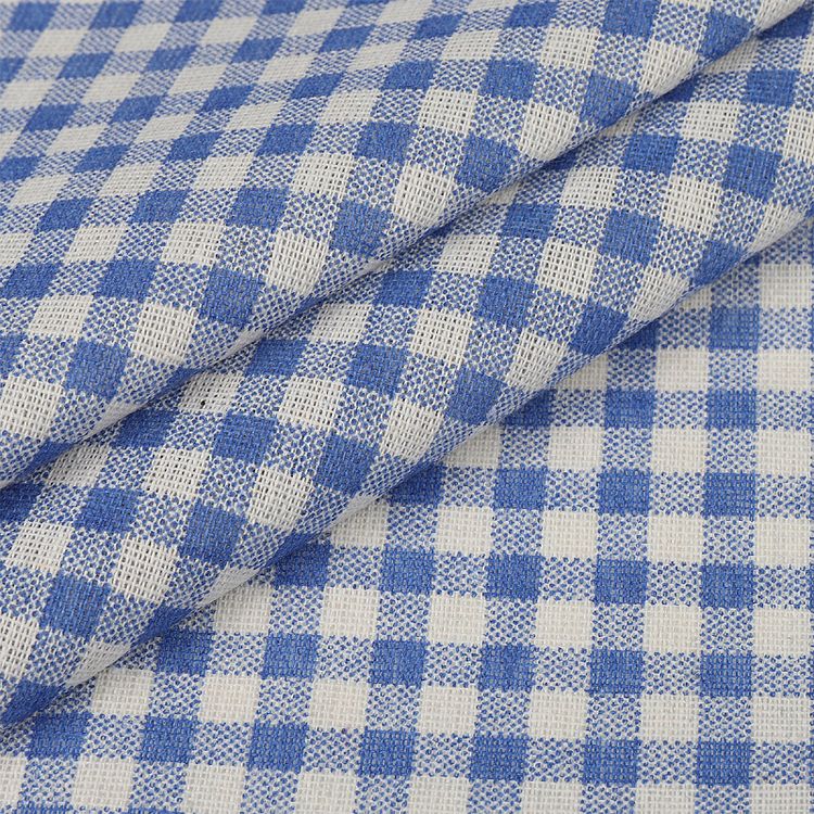 Ткань льняная, 1 м x 150 см, 140 г/м², цвет: голубой, клетка, TBY — картинка 3