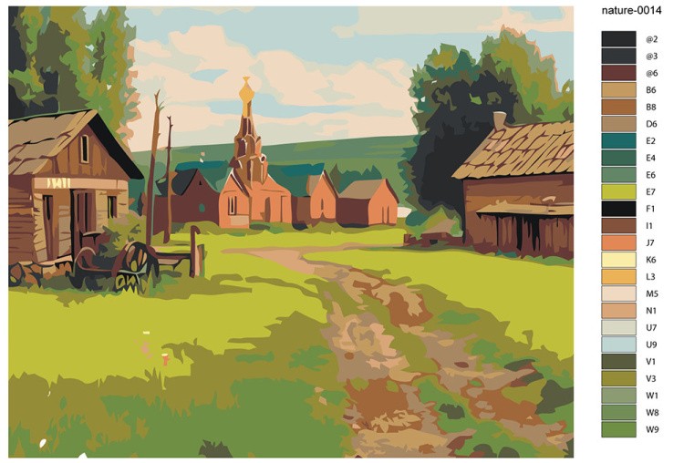 Картина по номерам «Природа: Деревенский пейзаж с часовней» — картинка 2