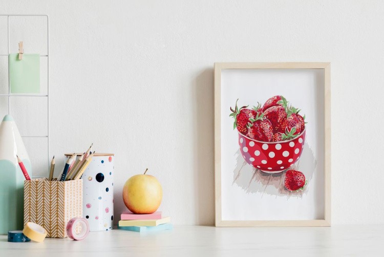 Картина по номерам «Клубника в чашке» — картинка 4