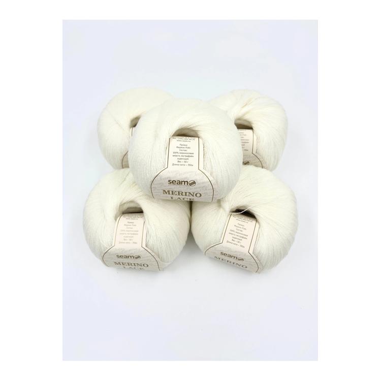 Пряжа SEAM MERINO LACE (01), ультра белый, 5 шт. по 50 г — картинка 3
