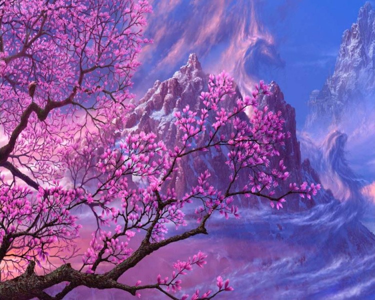 Картина по номерам «Цвет сакуры в горах»