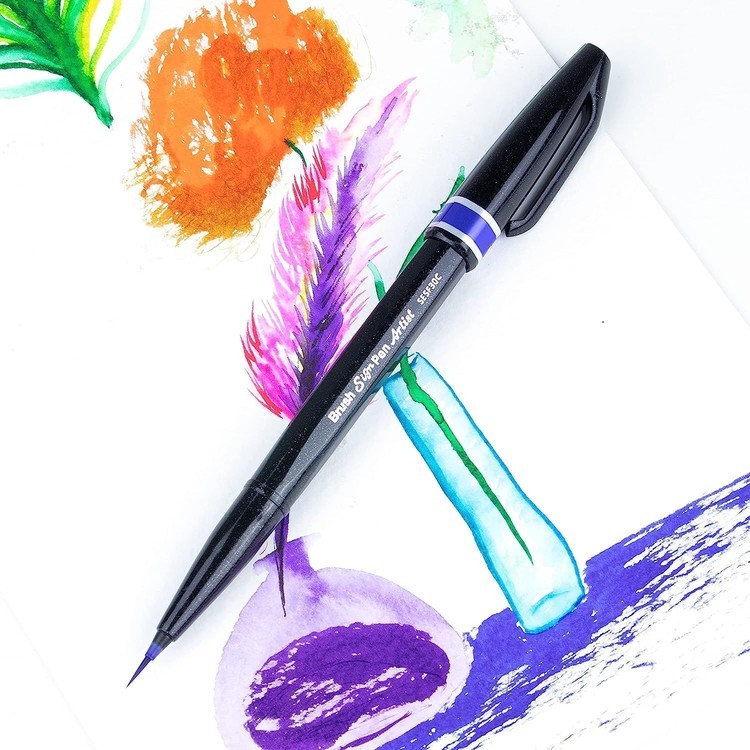 Браш пен Brush Sign Pen Artist, ultra-fine, 0,5 - 5 мм, цвет: синий, Pentel — картинка 5