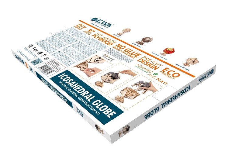 Конструктор деревянный 3D EWA «Глобус Икосаэдр с секретом», (шкатулка, сейф), черный — картинка 8