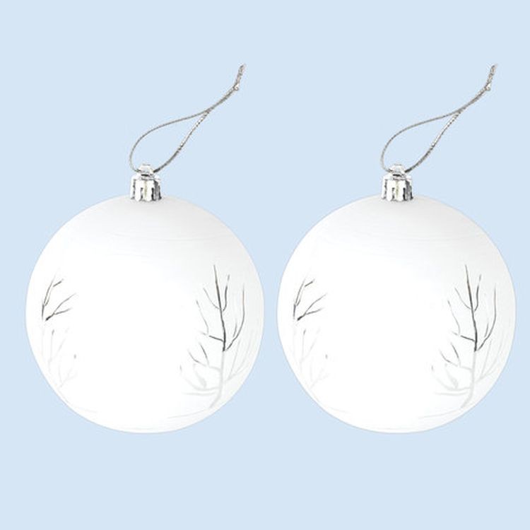 Шары елочные с узором, набор 2 шт., пластик, 10 см, белое серебро, матовые — картинка 2