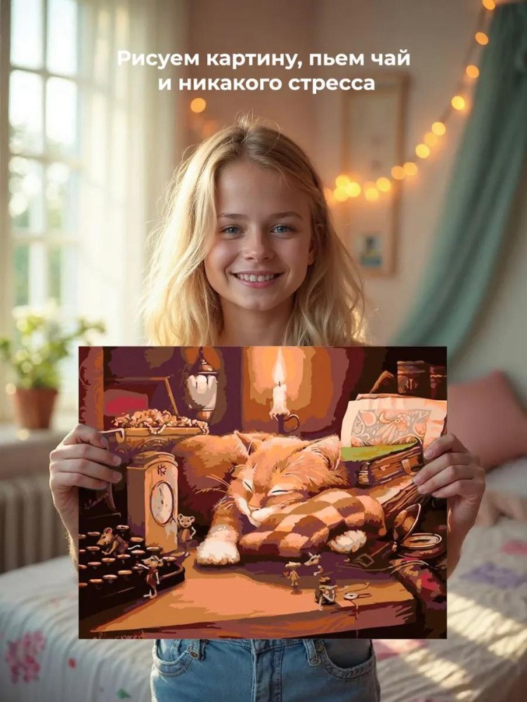 Картина по номерам «Пока кот спит» — картинка 7