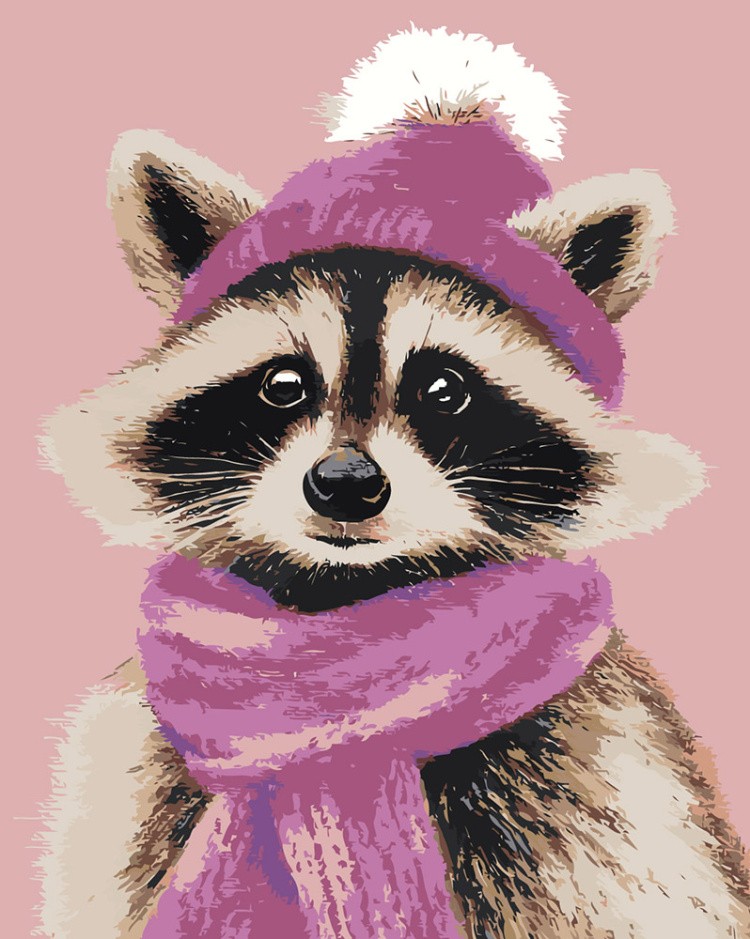 Картина по номерам Милый енот в шапке и шарфе