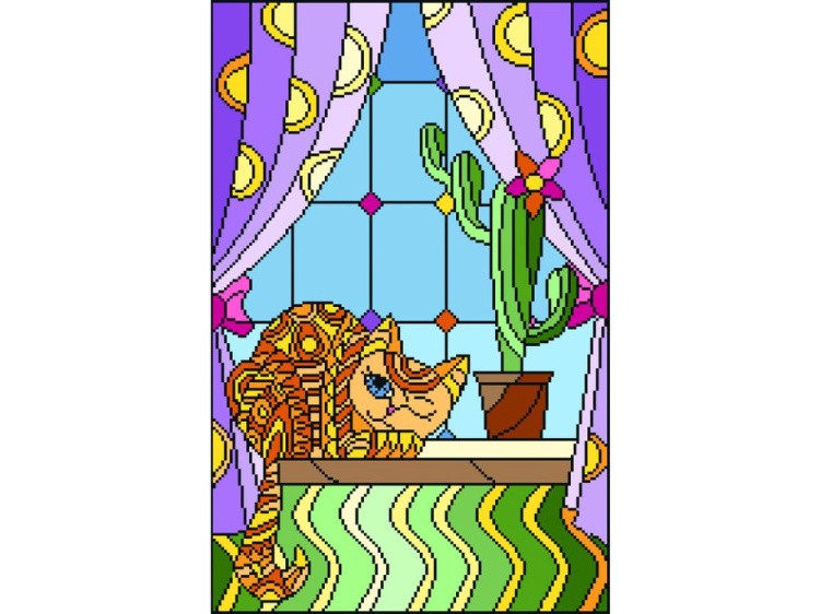 Рисунок на канве «Витраж Хитрый кот»