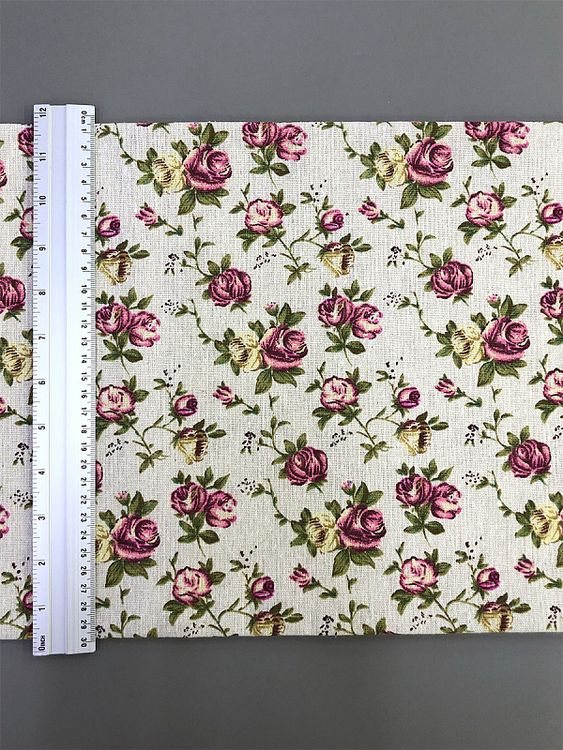 Ткань Лен, 140 г/м², 5 м x 150 см, цвет: серый, розовый, цветочный принт, TBY — картинка 5