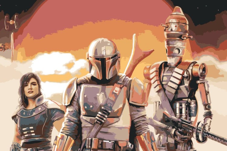 Картина по номерам «Звёздные войны - Кара, Мандалорец и дроид IG-11»