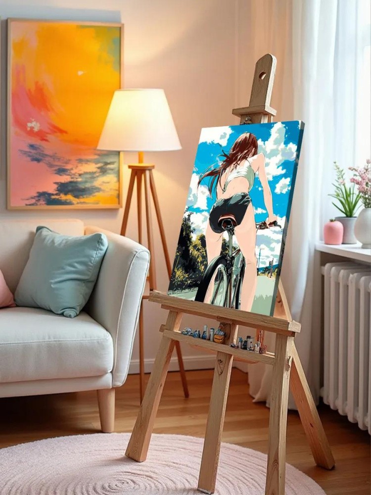 Картина по номерам «Девушка в белье на велосипеде, аниме» — картинка 9