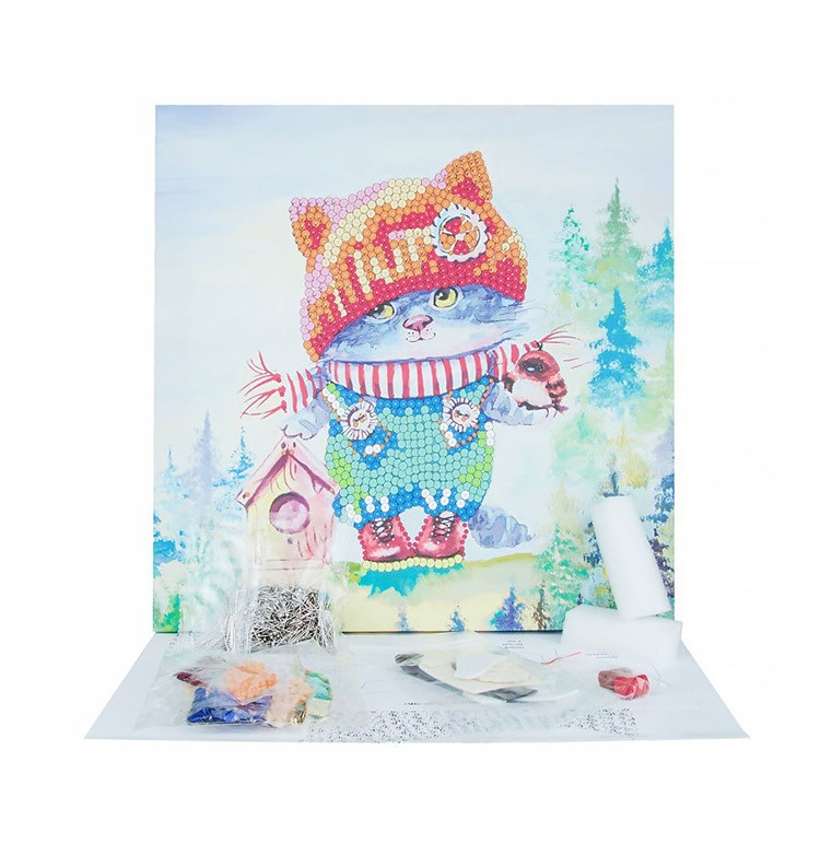 Картина на холсте из пайеток «Озорной котенок» — картинка 2