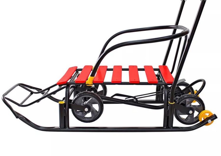 Санки детские Snow Black Auto красные рейки с колесами — картинка 12