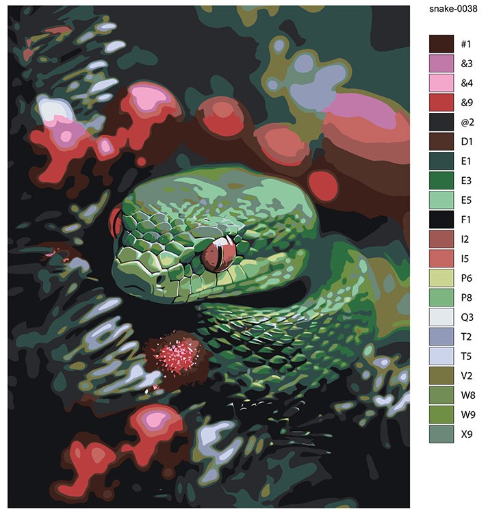Картина по номерам «Зеленая змея на ёлке, Символ года 40x50» — картинка 2