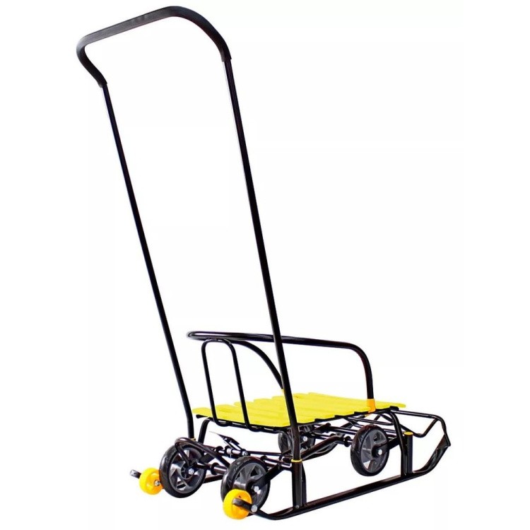 Санки детские Snow Black Auto желтые рейки с колесами — картинка 9