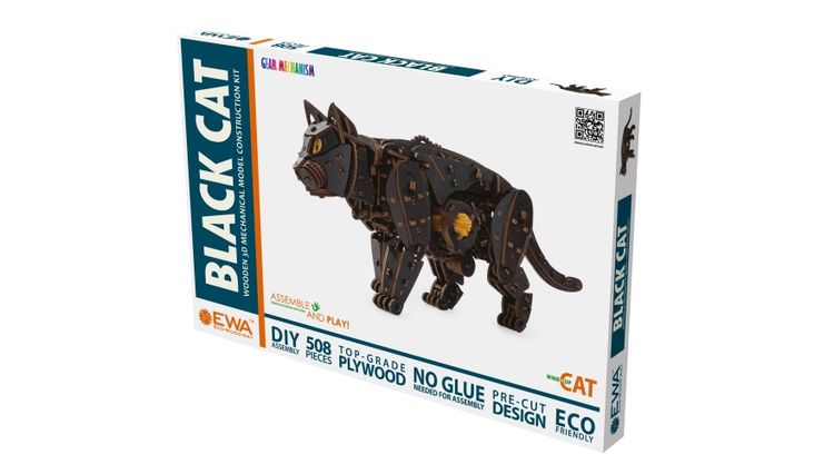 Сборная модель деревянная, конструктор 3D EWA Механический «Черный Кот (Кошка)» — картинка 6