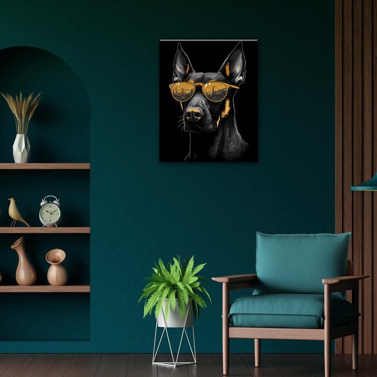 Картина по номерам с поталью «Черный холст Доберман в очках» — картинка 7