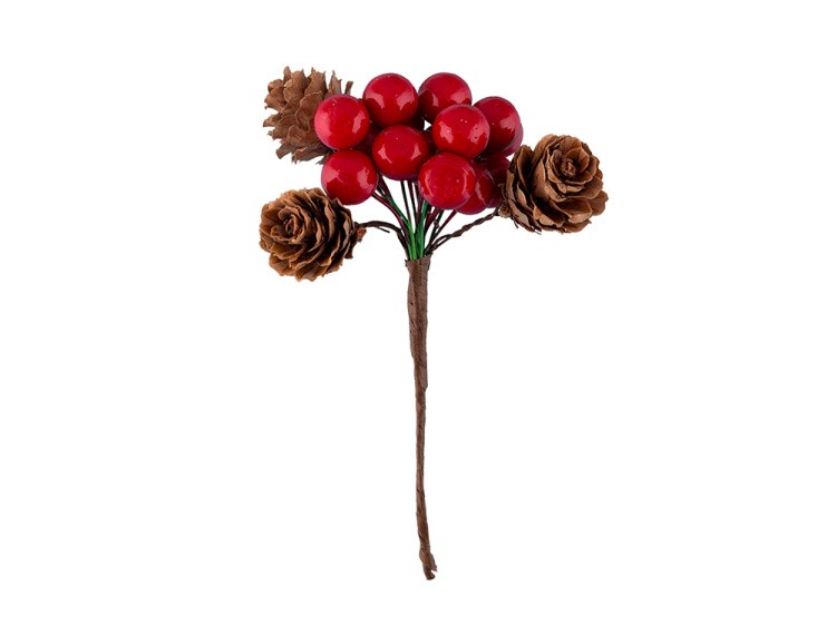 Декоративные элементы «Букет из ягод калины и шишек», d 1,2 см, 1 шт., Blumentag