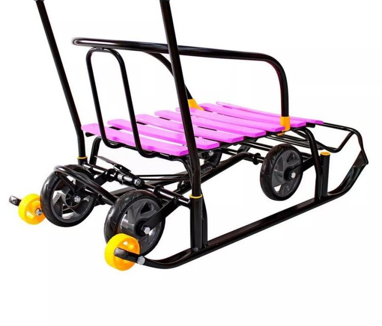 Санки детские Snow Black Auto сливовые рейки с колесами — картинка 15