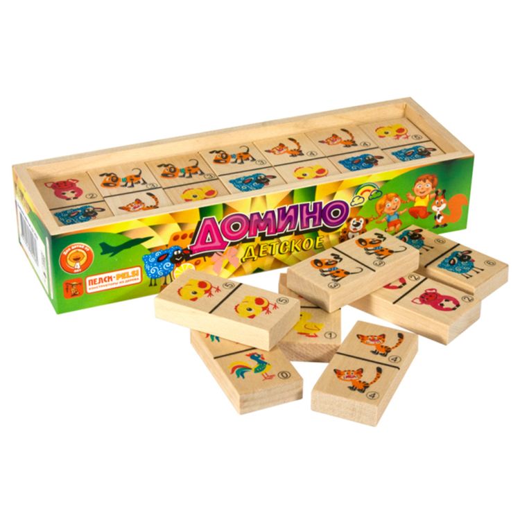 Деревянная развивающая игра Пелси «Домино детское Домашние животные»