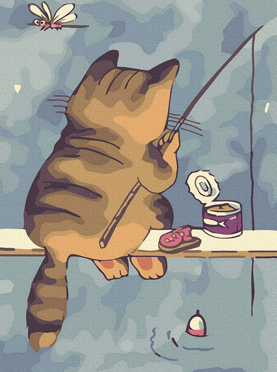 Картина по номерам «Кот-рыбак»