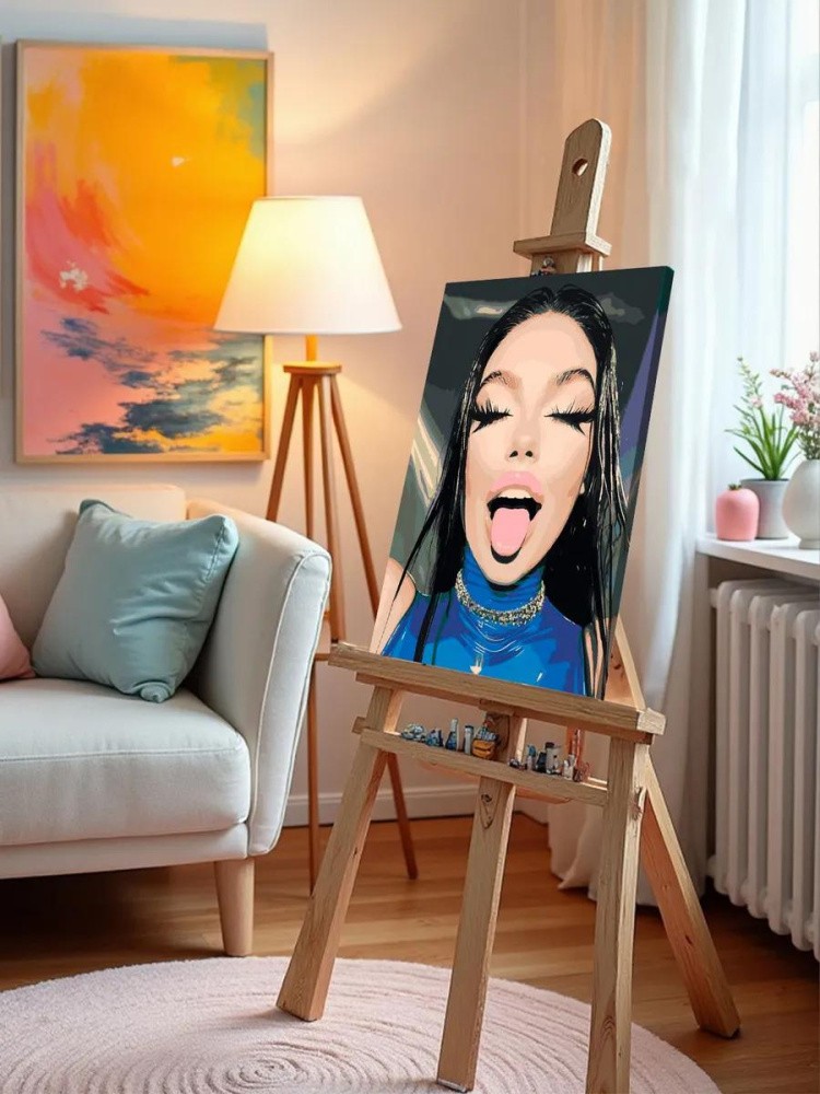 Картина по номерам «Девушка в латексе показывает язык 40x50» — картинка 10