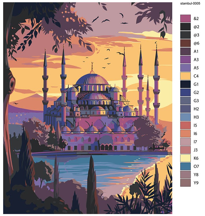 Картина по номерам «Город Стамбул, Турция: мечеть на закате» — картинка 2