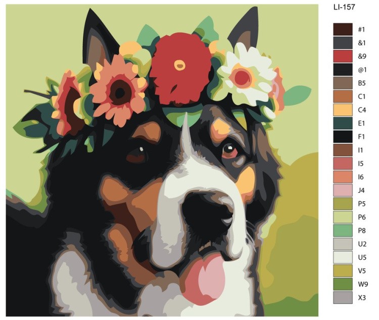 Картина по номерам «Собака в цветочном венке» — картинка 2