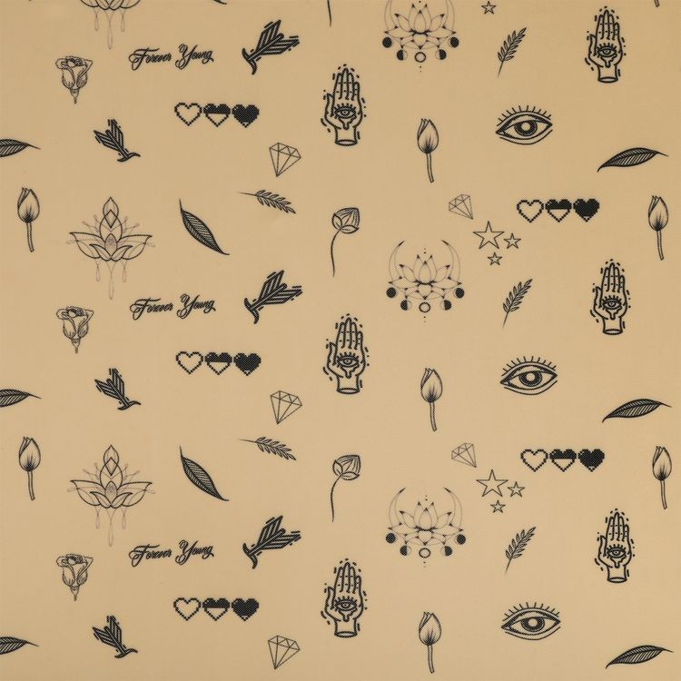 Сетка стрейч с принтом тату «Символы», 3 м x 150 см, 90 г/м², цвет: светло-бежевый, принт, TBY — картинка 3